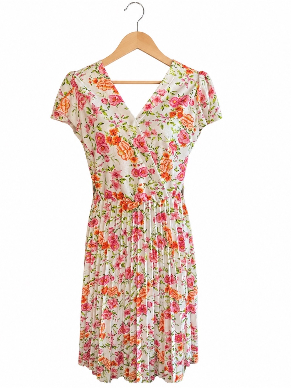 Lark & Grey Floral Pleated Wrap Dress Medium Cottagecore Garden Party